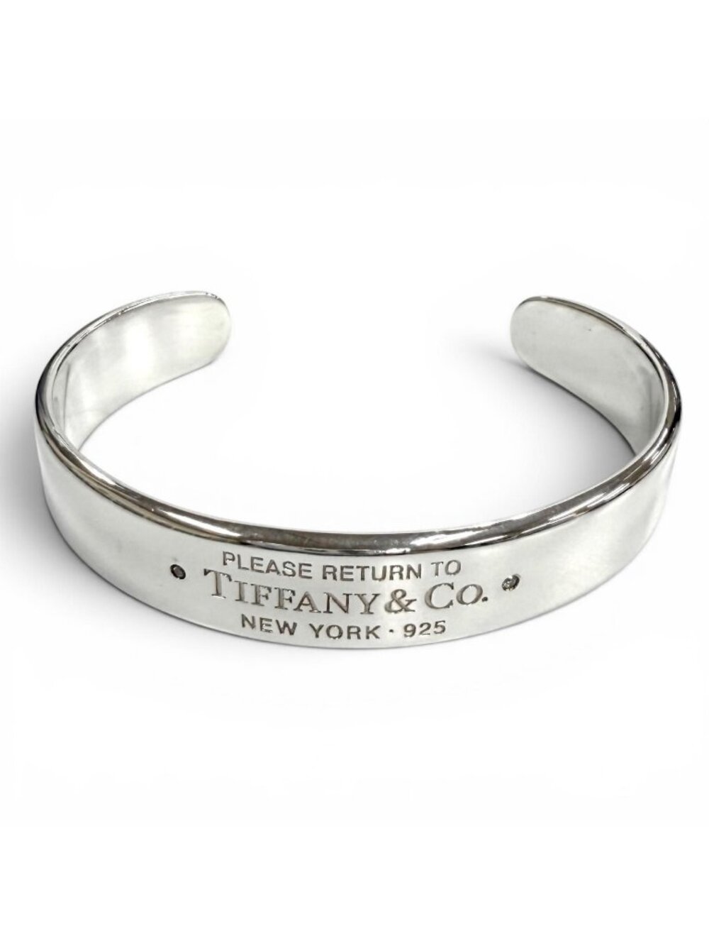 Tiffany & Co Return to Narrow Calfskin Bangle Diamond Bracelet Silver